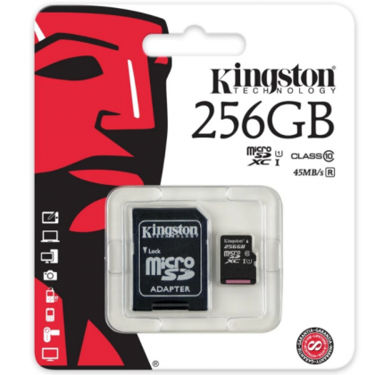 KINGSTON 256GB Micro SDXC Class 10 80MB/s R G2 Micro SD with Adapter SDC10G2/256GBFR